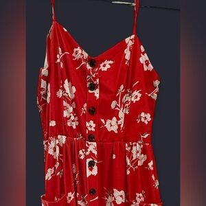 Red Floral Button-Down Dress